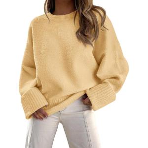 imagePRETTYGARDEN Womens Fall Oversized Sweaters Casual Crewneck Pullover Long Sleeve Fuzzy Chunky Knit Tops BlouseYellow