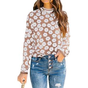 imagePRETTYGARDEN Womens Knit Floral Print Sweater Crewneck Long Sleeve Lightweight Pullover SweatshirtApricot