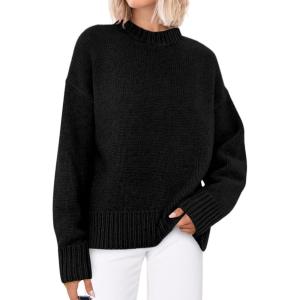 imagePRETTYGARDEN Womens Sweaters Fall 2025 Trendy Casual Crewneck Long Sleeve Cozy Knit Pullover Sweater Tops Winter ClothingBlack