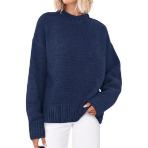 imagePRETTYGARDEN Womens Sweaters Fall 2025 Trendy Casual Crewneck Long Sleeve Cozy Knit Pullover Sweater Tops Winter ClothingDark Blue