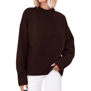 imagePRETTYGARDEN Womens Sweaters Fall 2025 Trendy Casual Crewneck Long Sleeve Cozy Knit Pullover Sweater Tops Winter ClothingDark Brown