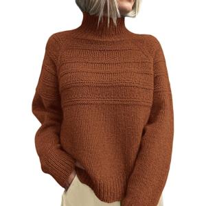 imagePRETTYGARDEN Womens Turtleneck Sweaters 2025 Fall Chunky Knit Pullover Long Sleeve Jumper Tops Trendy Winter ClothesCaramel