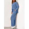 imagePRETTYGARDEN 2 Piece Lounge Sets for Women Fall Outfits 2025 Casual Loose Long Sleeve Tops Wide Leg Pants Matching Pajama SetGrey Blue