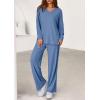 imagePRETTYGARDEN 2 Piece Lounge Sets for Women Fall Outfits 2025 Casual Loose Long Sleeve Tops Wide Leg Pants Matching Pajama SetGrey Blue