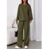 imagePRETTYGARDEN 2 Piece Sets For Women Fall Trendy Long Sleeve Sweatshirt Wide Leg Pants Loungewear Set Matching SweatsuitArmy Green