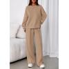 imagePRETTYGARDEN 2 Piece Sets For Women Fall Trendy Long Sleeve Sweatshirt Wide Leg Pants Loungewear Set Matching SweatsuitKhaki