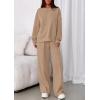 imagePRETTYGARDEN 2 Piece Sets For Women Fall Trendy Long Sleeve Sweatshirt Wide Leg Pants Loungewear Set Matching SweatsuitKhaki