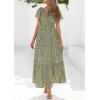 imagePRETTYGARDEN Boho Dresses for Women 2025 Summer Floral Short Sleeve V Neck Smocked Flowy Beach Vacation Maxi DressArmy Green Floral