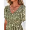 imagePRETTYGARDEN Boho Dresses for Women 2025 Summer Floral Short Sleeve V Neck Smocked Flowy Beach Vacation Maxi DressArmy Green Floral