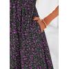 imagePRETTYGARDEN Boho Dresses for Women 2025 Summer Floral Short Sleeve V Neck Smocked Flowy Beach Vacation Maxi DressBlack Purple Floral