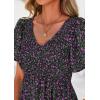 imagePRETTYGARDEN Boho Dresses for Women 2025 Summer Floral Short Sleeve V Neck Smocked Flowy Beach Vacation Maxi DressBlack Purple Floral