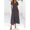 imagePRETTYGARDEN Boho Dresses for Women 2025 Summer Floral Short Sleeve V Neck Smocked Flowy Beach Vacation Maxi DressBlack Purple Floral