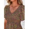 imagePRETTYGARDEN Boho Dresses for Women 2025 Summer Floral Short Sleeve V Neck Smocked Flowy Beach Vacation Maxi DressGreen Red Floral
