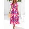 imagePRETTYGARDEN Boho Dresses for Women 2025 Summer Floral Short Sleeve V Neck Smocked Flowy Beach Vacation Maxi DressPink Floral
