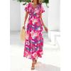 imagePRETTYGARDEN Boho Dresses for Women 2025 Summer Floral Short Sleeve V Neck Smocked Flowy Beach Vacation Maxi DressPink Floral