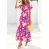 imagePRETTYGARDEN Boho Dresses for Women 2025 Summer Floral Short Sleeve V Neck Smocked Flowy Beach Vacation Maxi DressPink Floral