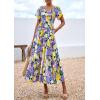 imagePRETTYGARDEN Boho Dresses for Women 2025 Summer Floral Short Sleeve V Neck Smocked Flowy Beach Vacation Maxi DressPurple Yellow Floral