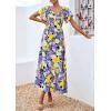 imagePRETTYGARDEN Boho Dresses for Women 2025 Summer Floral Short Sleeve V Neck Smocked Flowy Beach Vacation Maxi DressPurple Yellow Floral