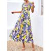 imagePRETTYGARDEN Boho Dresses for Women 2025 Summer Floral Short Sleeve V Neck Smocked Flowy Beach Vacation Maxi DressPurple Yellow Floral