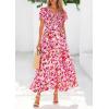 imagePRETTYGARDEN Boho Dresses for Women 2025 Summer Floral Short Sleeve V Neck Smocked Flowy Beach Vacation Maxi DressWhite Pink Floral