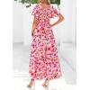 imagePRETTYGARDEN Boho Dresses for Women 2025 Summer Floral Short Sleeve V Neck Smocked Flowy Beach Vacation Maxi DressWhite Pink Floral