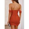 imagePRETTYGARDEN Cocktail Dresses 2025 Summer Off Shoulder Sexy Bodycon Ruched Mesh Graduation Wedding Guest Mini Short DressRust Red