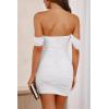 imagePRETTYGARDEN Cocktail Dresses 2025 Summer Off Shoulder Sexy Bodycon Ruched Mesh Graduation Wedding Guest Mini Short DressWhite