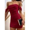 imagePRETTYGARDEN Cocktail Dresses 2025 Summer Off Shoulder Sexy Bodycon Ruched Mesh Graduation Wedding Guest Mini Short DressWine Red
