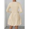 imagePRETTYGARDEN Fall Dresses for Women 2025 Casual Long Sleeve Bubble Cute Crew Neck A Line Mini Short Dress with PocketsApricot