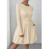 imagePRETTYGARDEN Fall Dresses for Women 2025 Casual Long Sleeve Bubble Cute Crew Neck A Line Mini Short Dress with PocketsApricot