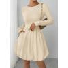 imagePRETTYGARDEN Fall Dresses for Women 2025 Casual Long Sleeve Bubble Cute Crew Neck A Line Mini Short Dress with PocketsApricot