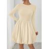 imagePRETTYGARDEN Fall Dresses for Women 2025 Casual Long Sleeve Bubble Cute Crew Neck A Line Mini Short Dress with PocketsApricot