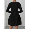 imagePRETTYGARDEN Fall Dresses for Women 2025 Casual Long Sleeve Bubble Cute Crew Neck A Line Mini Short Dress with PocketsBlack