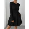 imagePRETTYGARDEN Fall Dresses for Women 2025 Casual Long Sleeve Bubble Cute Crew Neck A Line Mini Short Dress with PocketsBlack