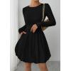 imagePRETTYGARDEN Fall Dresses for Women 2025 Casual Long Sleeve Bubble Cute Crew Neck A Line Mini Short Dress with PocketsBlack