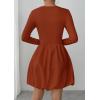 imagePRETTYGARDEN Fall Dresses for Women 2025 Casual Long Sleeve Bubble Cute Crew Neck A Line Mini Short Dress with PocketsBrick Red