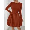 imagePRETTYGARDEN Fall Dresses for Women 2025 Casual Long Sleeve Bubble Cute Crew Neck A Line Mini Short Dress with PocketsBrick Red