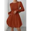 imagePRETTYGARDEN Fall Dresses for Women 2025 Casual Long Sleeve Bubble Cute Crew Neck A Line Mini Short Dress with PocketsBrick Red