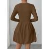 imagePRETTYGARDEN Fall Dresses for Women 2025 Casual Long Sleeve Bubble Cute Crew Neck A Line Mini Short Dress with PocketsBrown