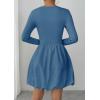 imagePRETTYGARDEN Fall Dresses for Women 2025 Casual Long Sleeve Bubble Cute Crew Neck A Line Mini Short Dress with PocketsGrey Blue