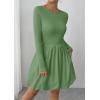 imagePRETTYGARDEN Fall Dresses for Women 2025 Casual Long Sleeve Bubble Cute Crew Neck A Line Mini Short Dress with PocketsLight Green