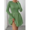 imagePRETTYGARDEN Fall Dresses for Women 2025 Casual Long Sleeve Bubble Cute Crew Neck A Line Mini Short Dress with PocketsLight Green