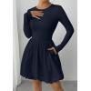 imagePRETTYGARDEN Fall Dresses for Women 2025 Casual Long Sleeve Bubble Cute Crew Neck A Line Mini Short Dress with PocketsNavy