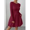 imagePRETTYGARDEN Fall Dresses for Women 2025 Casual Long Sleeve Bubble Cute Crew Neck A Line Mini Short Dress with PocketsWine Red