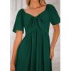 imagePRETTYGARDEN Summer Dress for Women 2025 Casual Short Sleeve Bow Tie V Neck Ruffle Midi Flowy DressesDark Green