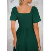 imagePRETTYGARDEN Summer Dress for Women 2025 Casual Short Sleeve Bow Tie V Neck Ruffle Midi Flowy DressesDark Green
