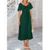 imagePRETTYGARDEN Summer Dress for Women 2025 Casual Short Sleeve Bow Tie V Neck Ruffle Midi Flowy DressesDark Green