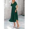 imagePRETTYGARDEN Summer Dress for Women 2025 Casual Short Sleeve Bow Tie V Neck Ruffle Midi Flowy DressesDark Green