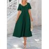 imagePRETTYGARDEN Summer Dress for Women 2025 Casual Short Sleeve Bow Tie V Neck Ruffle Midi Flowy DressesDark Green
