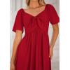 imagePRETTYGARDEN Summer Dress for Women 2025 Casual Short Sleeve Bow Tie V Neck Ruffle Midi Flowy DressesRed